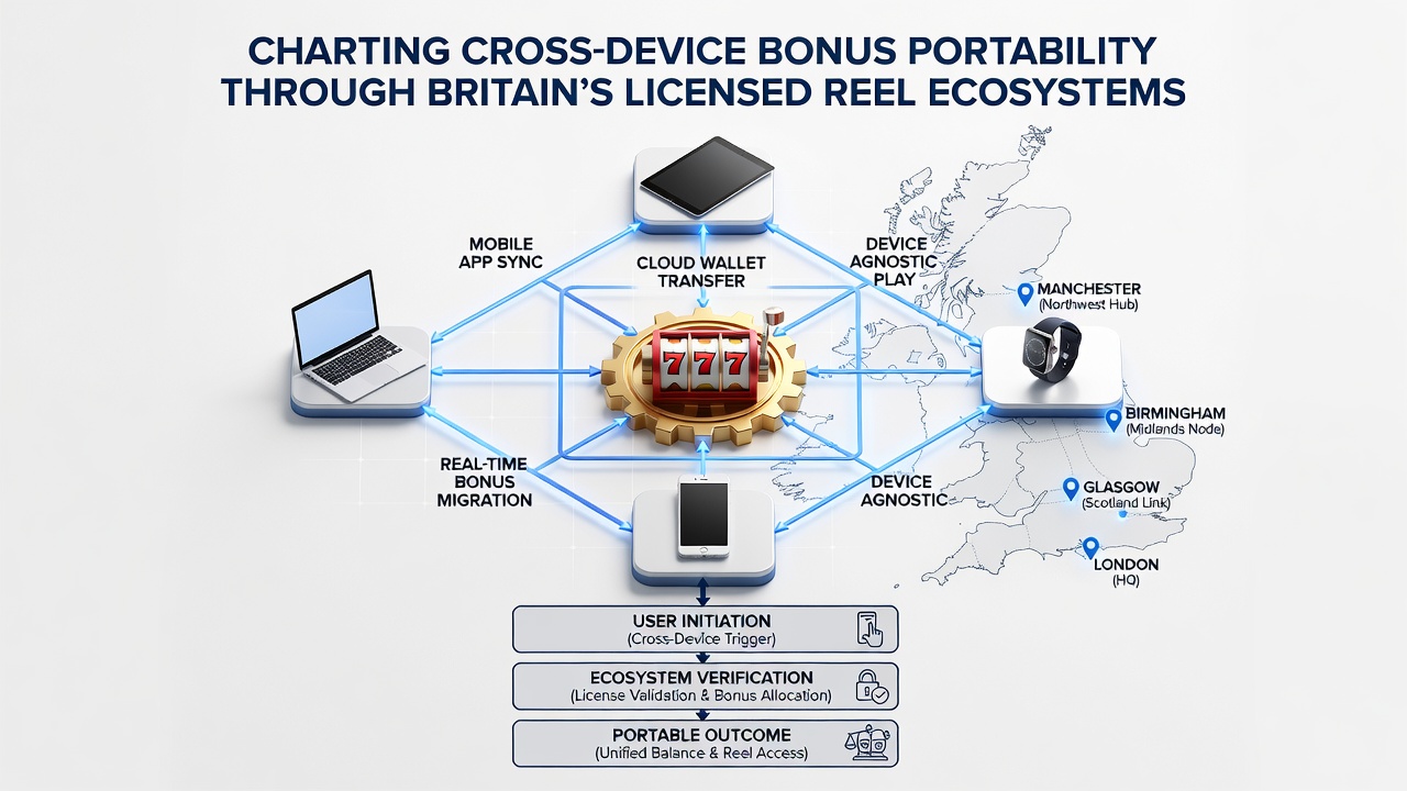Mobile and desktop interface comparison showing synchronized bonus balances in UK licensed slot sites