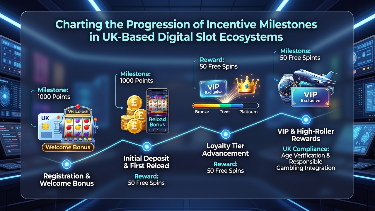 Infographic illustrating milestone progression from basic loyalty points to advanced quest chains in UK slot ecosystems