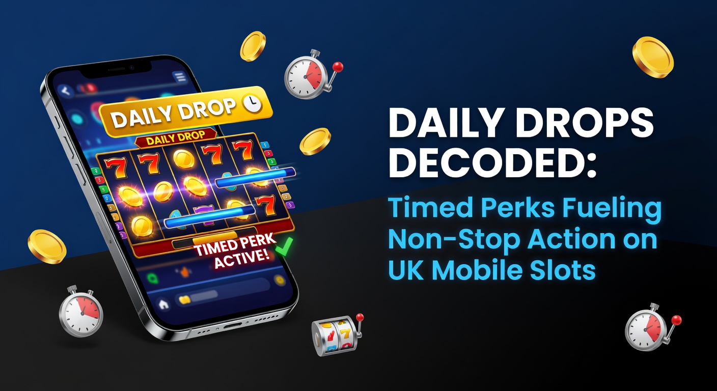 Close-up of a smartphone displaying multiple daily drop timers on popular UK mobile slots, with prize counters ticking down and recent win alerts flashing