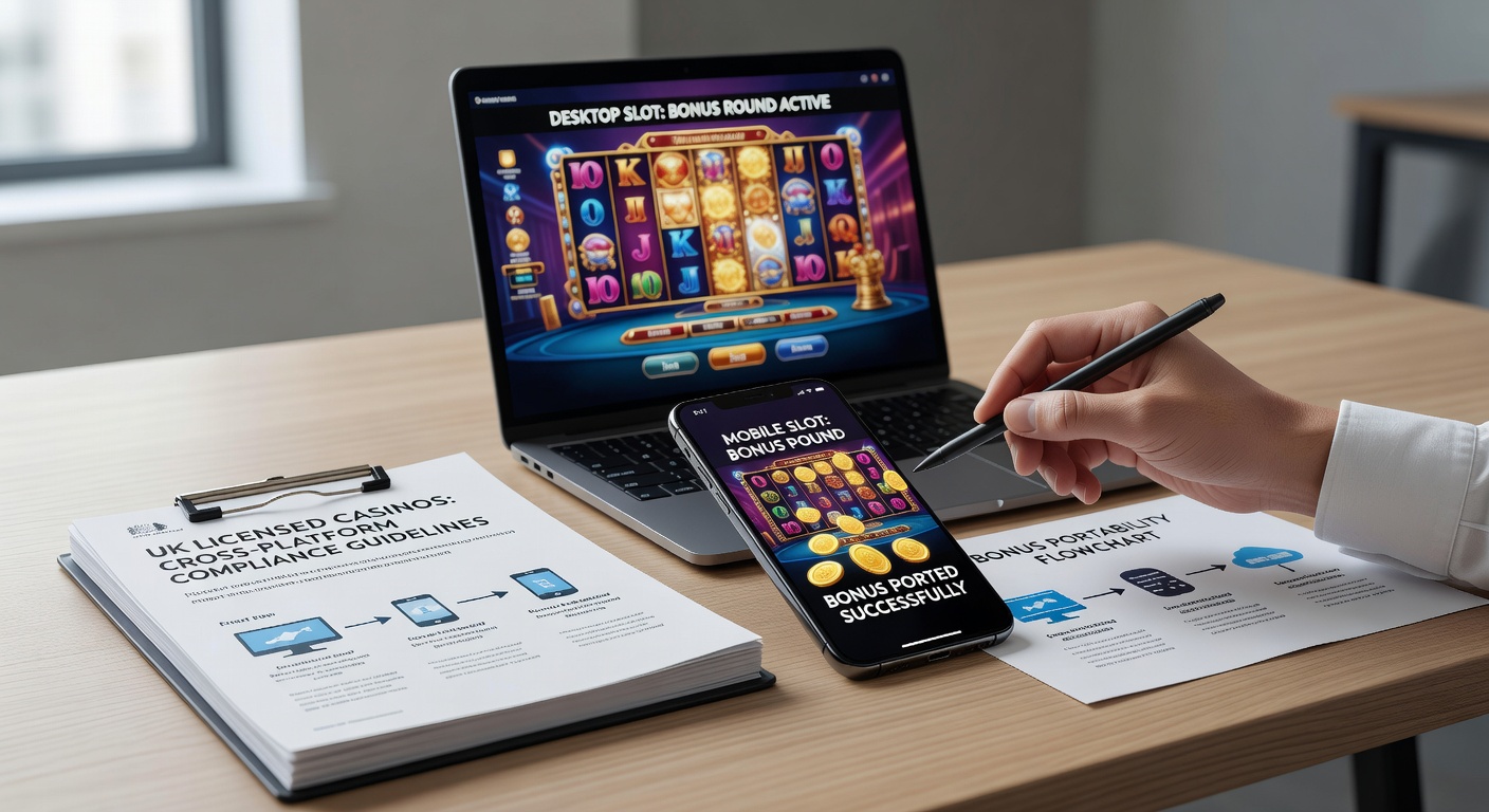 Player switching between desktop and mobile slot gameplay with synchronized bonus indicators visible on both screens
