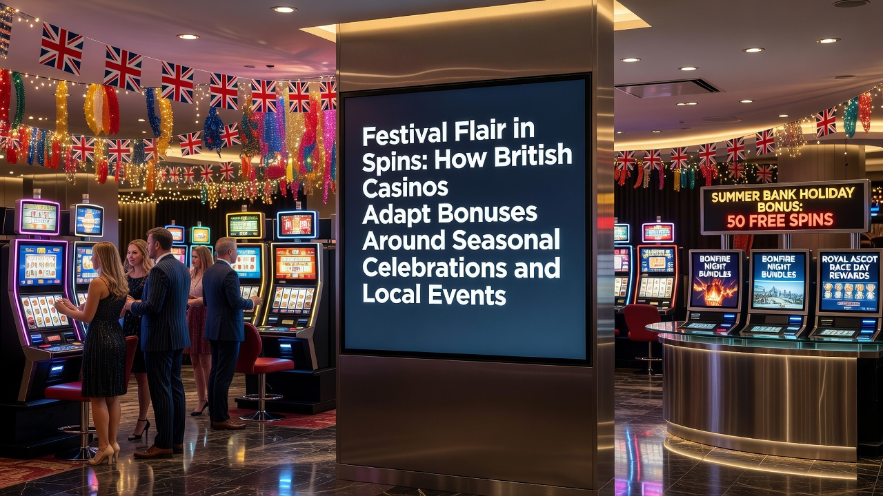 British casino operators preparing seasonal bonus campaigns with festive slot themes and promotional graphics