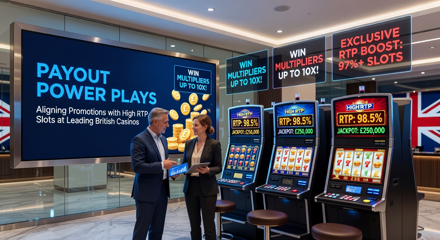 Casino dashboard displaying high RTP slot promotions with bonus meters filling up and payout graphs trending upward