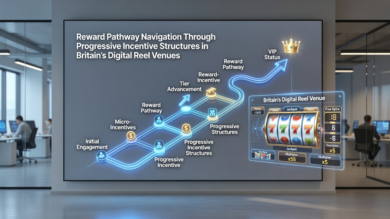Illustration of player progression through reward tiers in British digital gaming venues showing milestone unlocks