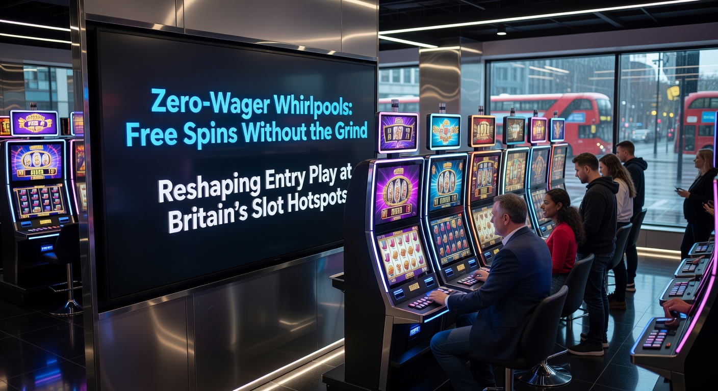 Player dashboard showing zero-wager free spins credited as cash, alongside popular UK slot titles and withdrawal button
